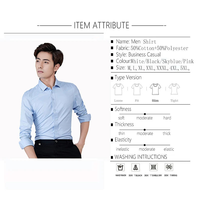 Autumn Hydrophobic Men Shirt Business Casual Long Sleeve