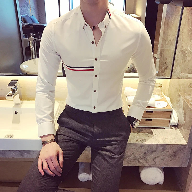 Male Spring High Quality Long Sleeve Shirts Size S-3XL