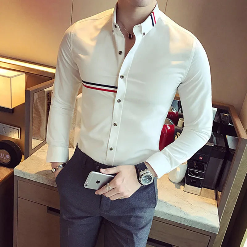 Male Spring High Quality Long Sleeve Shirts Size S-3XL